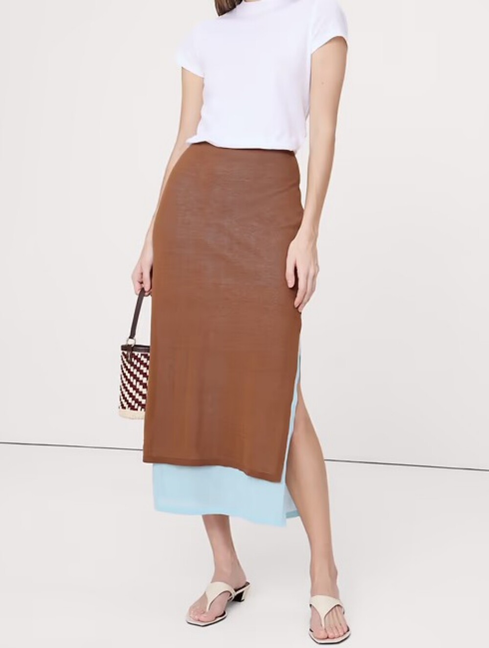 Banana Republic Layered Ultra-Fine Cotton Maxi Skirt NWT Brown Blue Size XXS